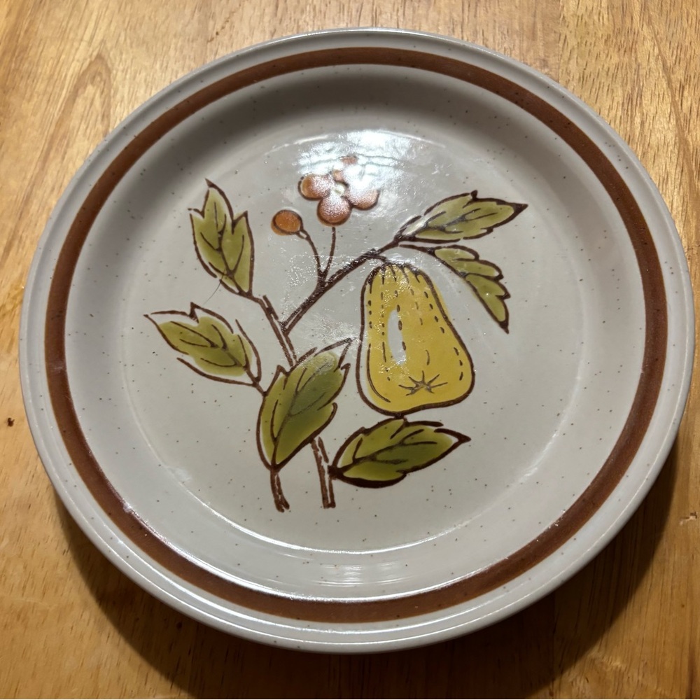 Vintage Stoneware Plate with Pear Design